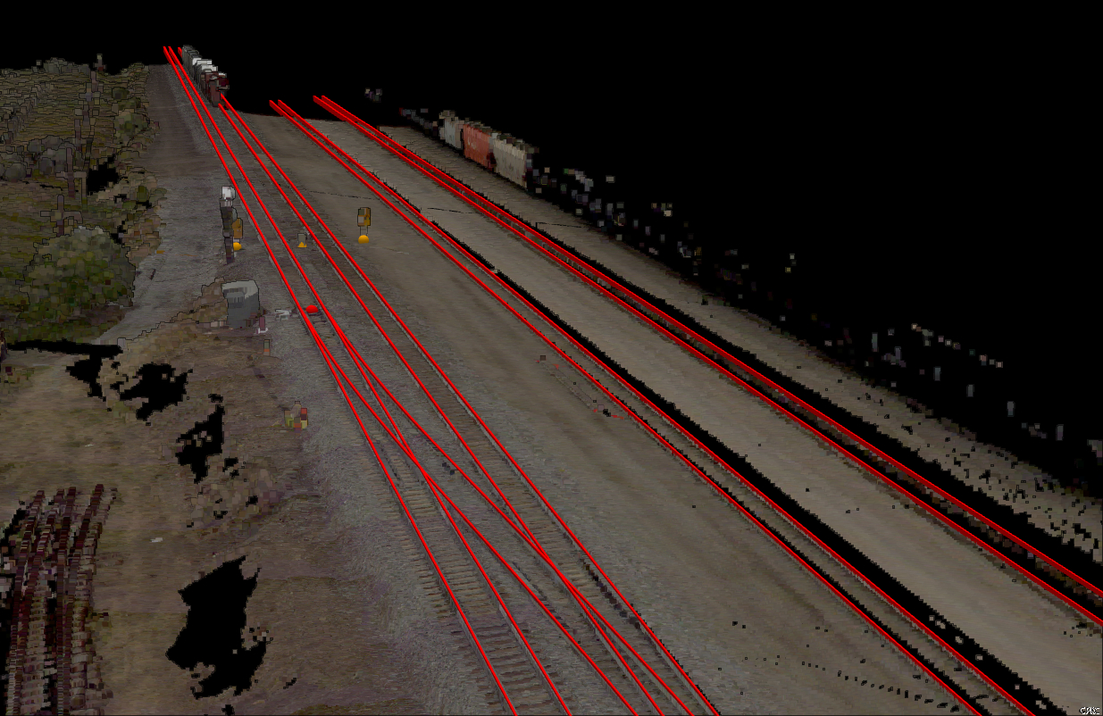 Aerial with marked track routes