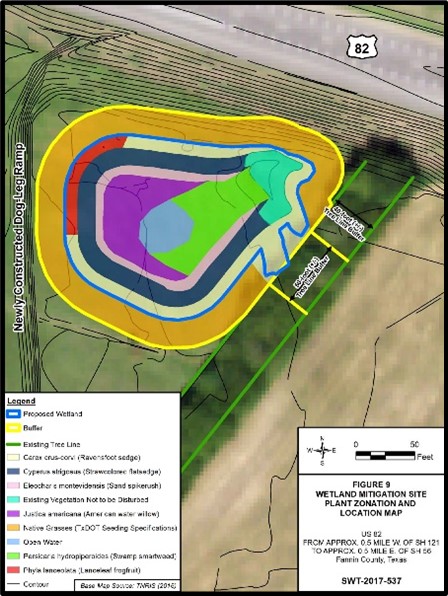 Wetland mitigation site plant zonation map