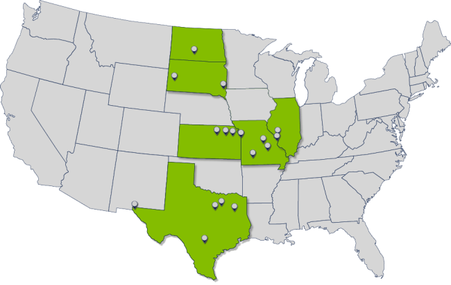 US map of Bartlett & West office locations