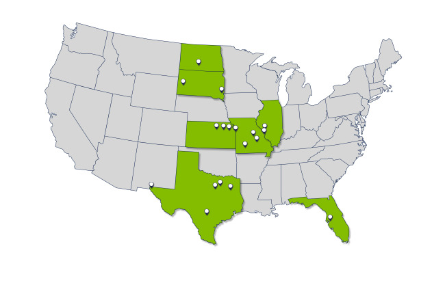 US map of Bartlett & West office locations