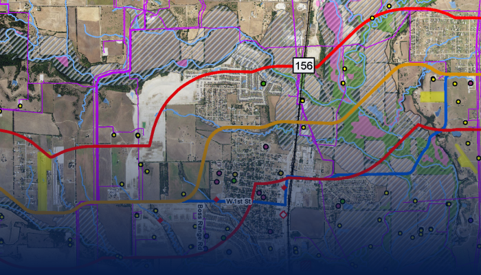 constraints map showing roads and interstates. Certain roads are marked with red and orange lines